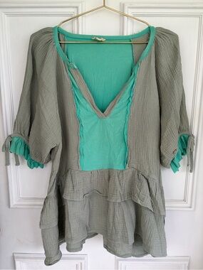 POL Ribbed Layered Neck Top in Mint